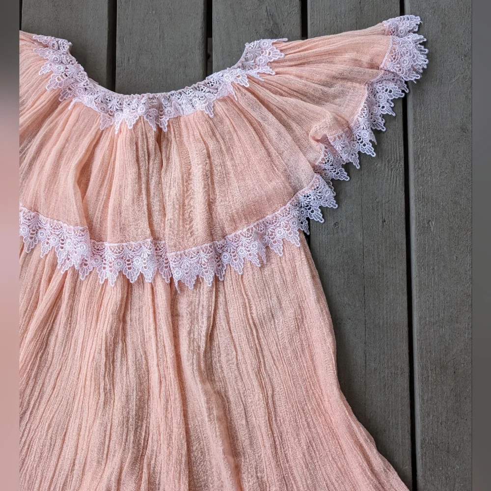 Jen's Pirate Booty Peach Gauzy‎ Flounce Festival Mini Dress M/L